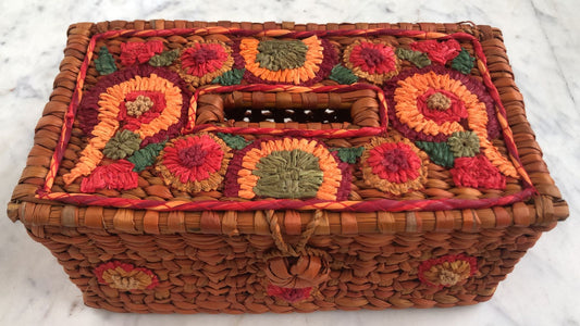 Handmade Water Reed's Tissue Box with Embroidery, Orange Color