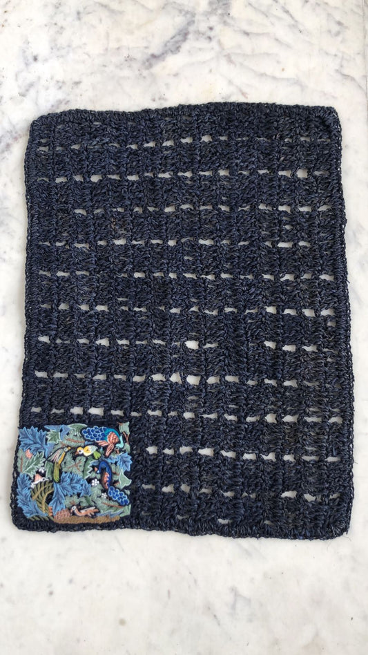 Banana Fiber Placemats with Embroidery. Blue Color