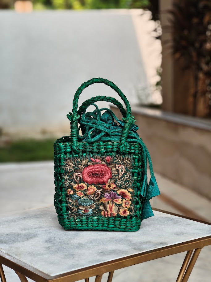 Water Reed Green Small Handbag with Embroidery