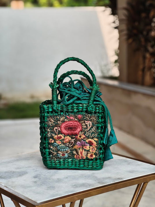 Water Reed Green Small Handbag with Embroidery