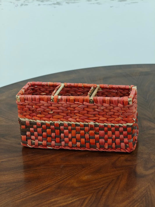 Water Reed Cutlery Stand (Brown & Orange Color)