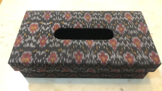 Ikat Tissue Boxes, Black & Maroon Color