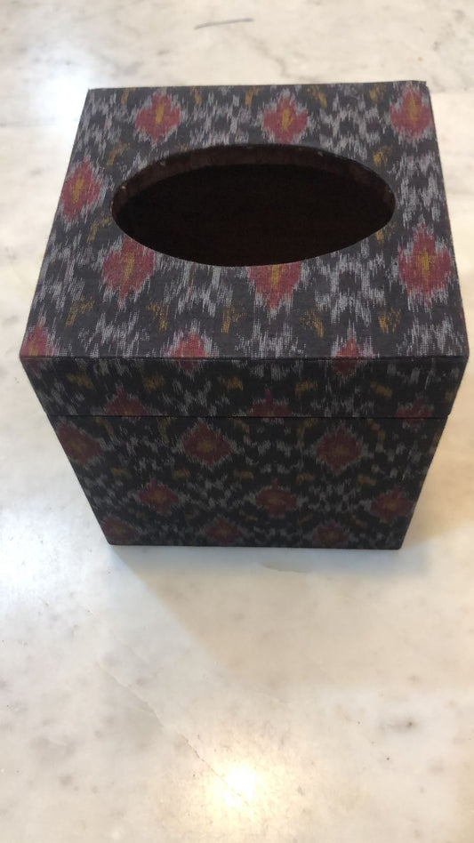 Ikat Tissue Square Boxes, Black & Maroon Color