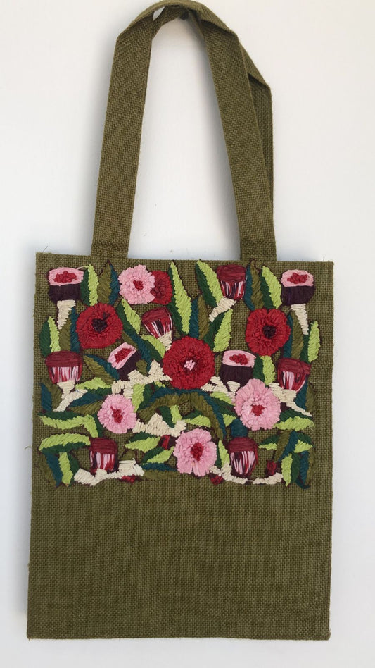 Jute Bag with Hand Embroidery in Raffia. Large Size