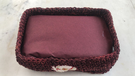 Natural Fiber Basket with Embroidery, Maroon Color