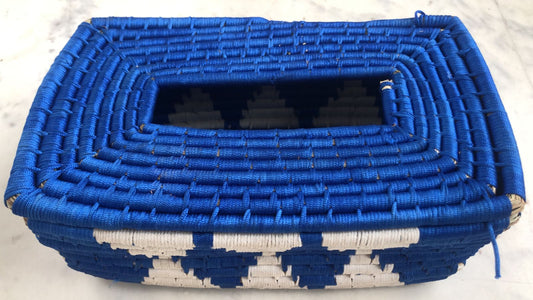 Natural Fiber Tissue Box, Blue & White Color