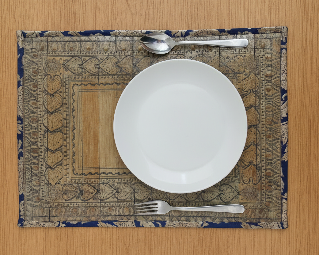 Palm Leaf Placemats with Blue & Golden Colored Border.