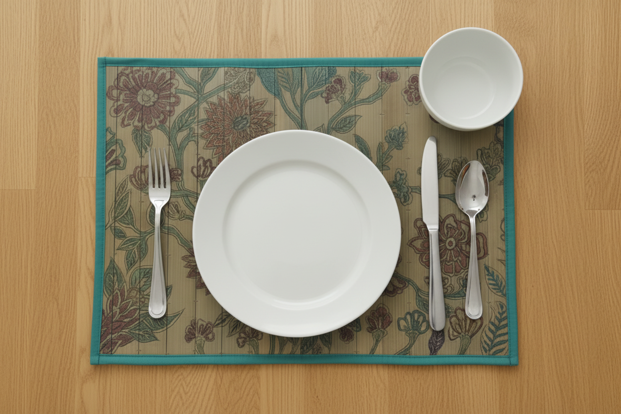 Palm Leaf Placemats with Green Colored Border. With Design on Full Placemat.