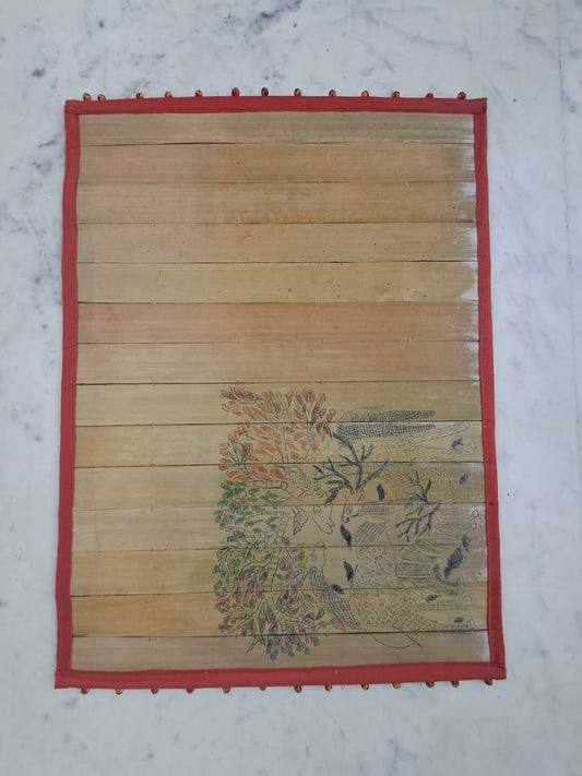 Palm Leaf Placemats with Red Border and Pearls. With Colorful Design in Corner Side.