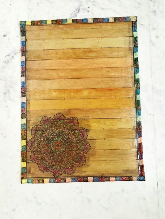 Palm Leaf Placemats with Multi Color Border. With Colorful Design in Corner Side.