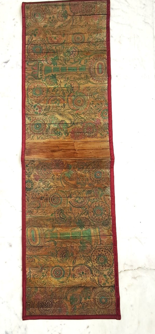 Palm Leaf Runner with Red Colored Border. With Design on Full Runner.