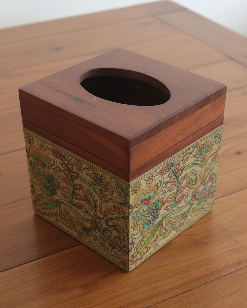 Palm Leaf Square Tissue Boxes, Maroon Color