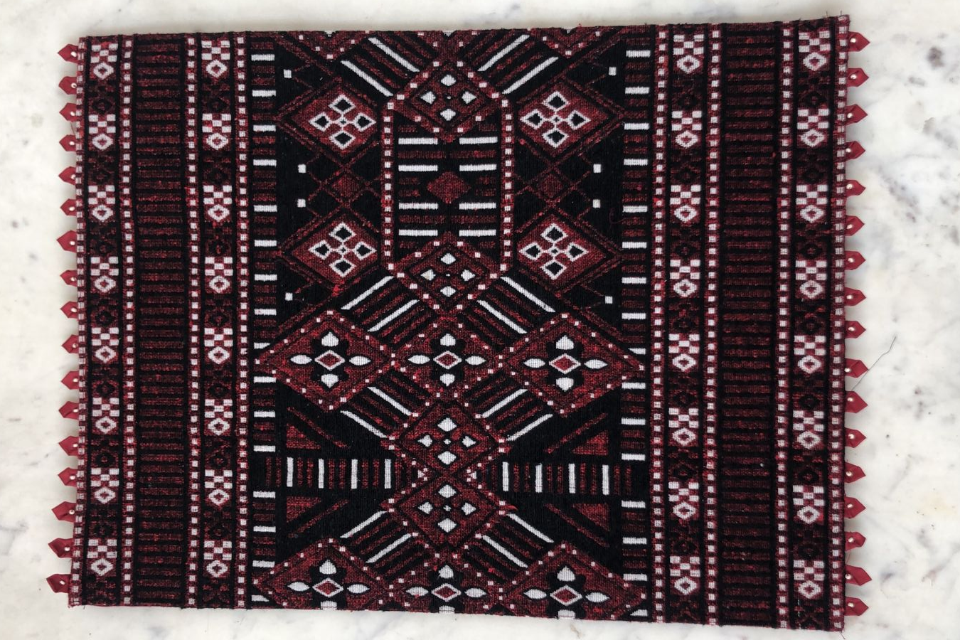Handloom Placemats (Maroon Print with Red Border with Pearl)