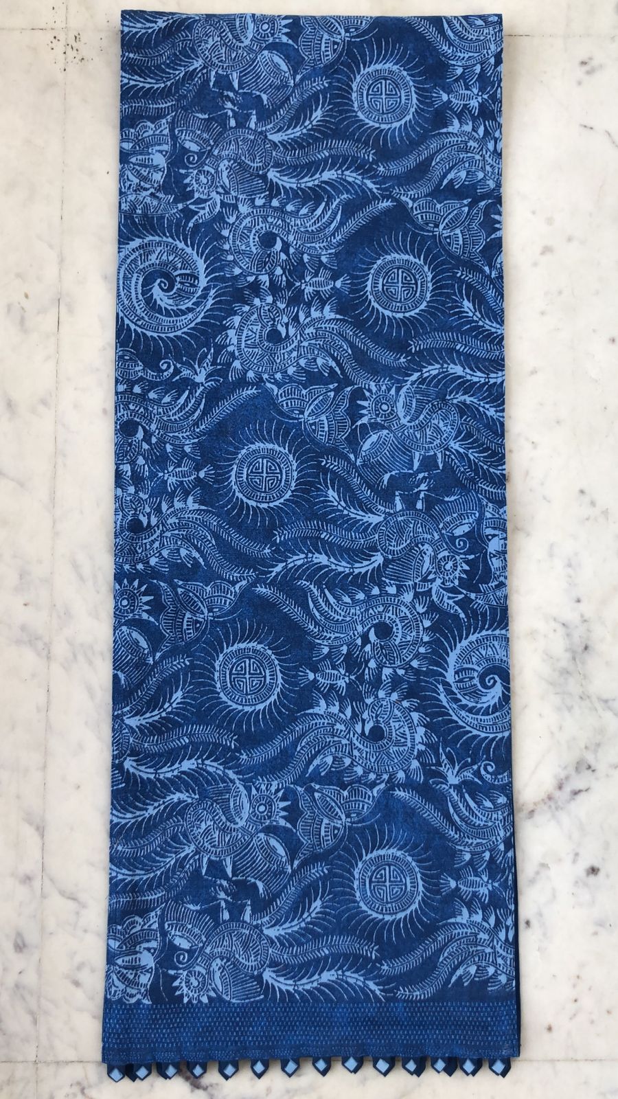 Printed Blue Runner in Cotton with Hand Craft Edgings