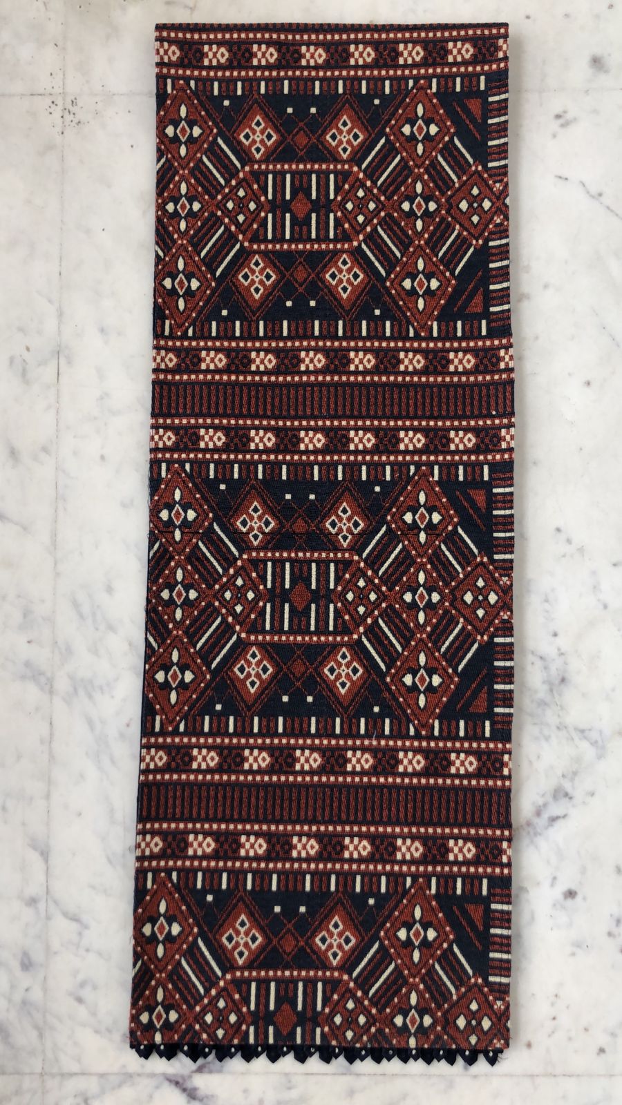 Handloom Runner (Marron Print with Navy Blue Border with Pearl)