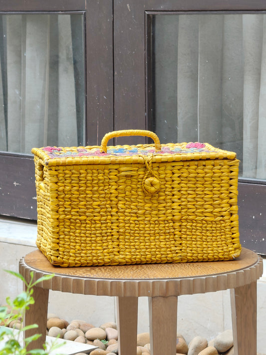 Water Reed Yellow Basket with Embroidery on Top