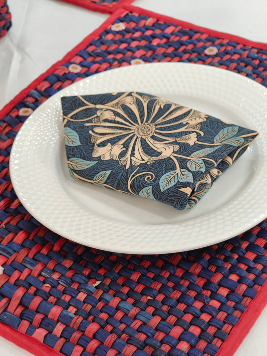Water Reed Placemat with Embroidery (Red & Blue Color)