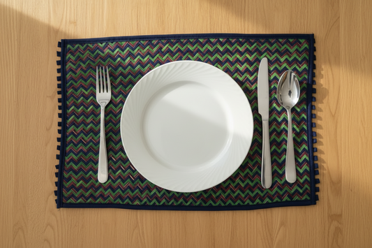 Screw Pine Placemats in a Combination of Brown, Green and Navy Blue Color