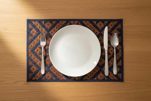 Screw Pine Placemats in a Combination of Navy Blue & Brown Color
