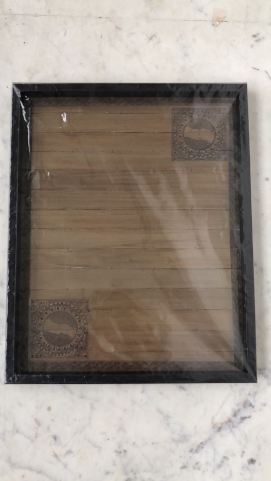 Trays with Palm Leaf Etching, Brown Color