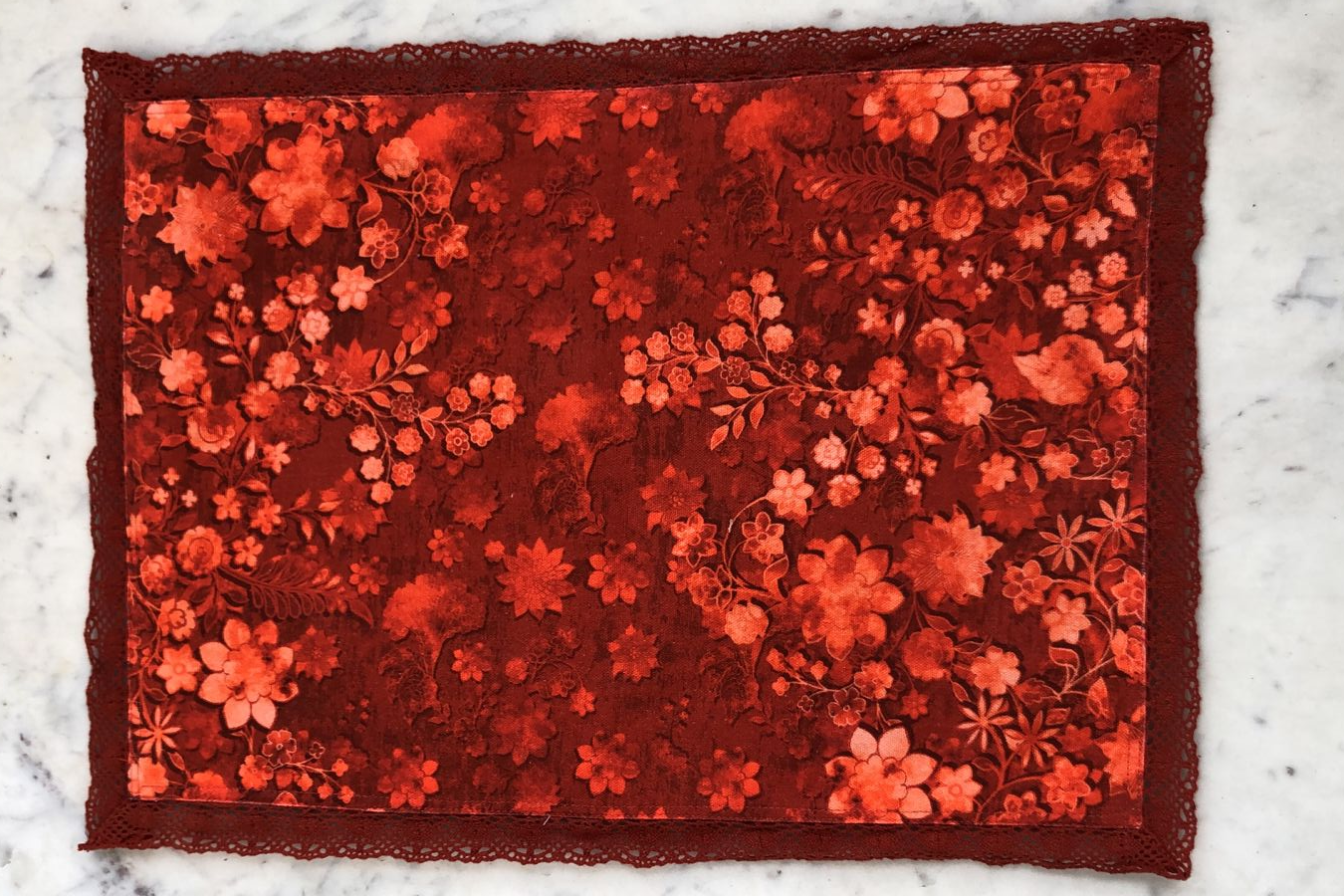 Printed Orange Placemats in Cotton with Hand Craft Edgings