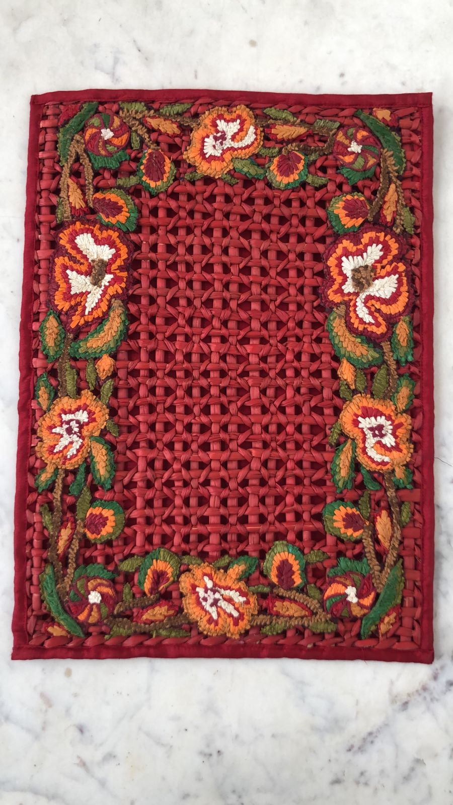 Water Reed Red Placemats with Embroidery with Multi Flowers