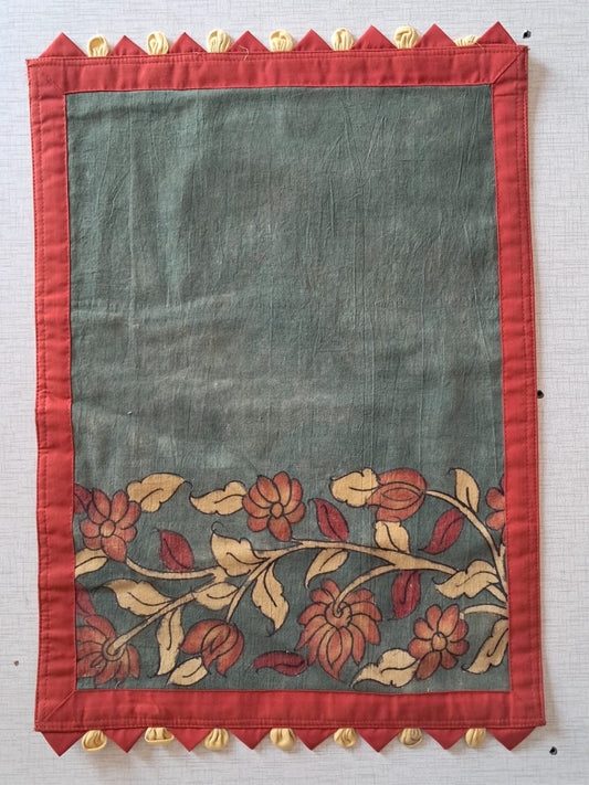 Kalamkari on Mehandi Color Placemats with Red Flowers